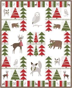 Christmas Quilt pattern Winter Creatures, Gingiber - Merriment fabric, Gingiber Quilts, Winter Quilt Patterns, Winter Quilts Patterns, Xmas Quilts, Quilt Settings, Seasonal Quilts, Quilts Christmas, Tree Quilt Block, Deer Quilt