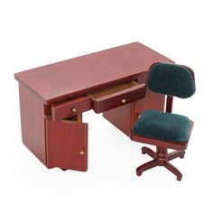 a wooden desk with a chair underneath it and a drawer under the desk for storage