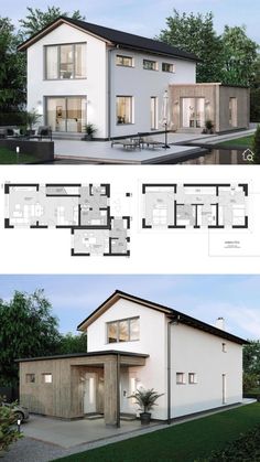 two story house plans with different levels and floor plans for each room in the house