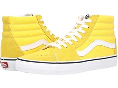 Vans SK8-Hi™ | Zappos.com Retro Skate Shoes For Skateboarding In Spring, Vans High-top Sneakers For Skateboarding With Contrast Sole, Vans High-top Sneakers With Contrast Sole For Skateboarding, Vans Vulcanized Sole Skate Shoes For Streetwear, Vans Skate Shoes With Vulcanized Sole For Streetwear, Yellow Suede Sneakers For Streetwear, Vans High-top Skate Shoes With Contrast Sole, Sporty Suede Vans Skate Shoes, Casual Yellow Skate Shoes With Contrast Sole