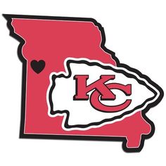 the kansas chiefs logo is shown on a red background with white letters and black outline