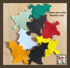 the colors of felt leaves are shown in different shapes