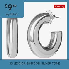 Included: 1 Pair of EarringsEarring Back: PostMetal Color: Silver ToneEarring Length: 39.5mmEarring Width: 39.5mmCare: Wipe CleanEarrings Style: Hoop EarringsMetal: AlloyCountry of Origin: Imported Hoop Earrings Silver, Earrings Hoop, Silver Hoop Earrings, Earrings Silver, Jessica Simpson, Silver Tone, Hoop Earrings, The Originals, Silver