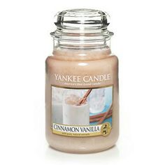 a yankee candle with cinnamon vanilla inside