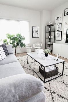 a living room filled with furniture and pictures on the wall above it's coffee table