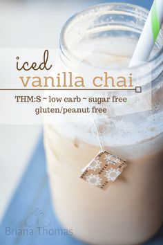 an advertisement for iced vanilla chai with a tag on it