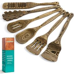 PRICES MAY VARY. 🌲【High-Quality Pakkawood Construction】This 6-piece kitchen utensil set is made from premium pakkawood, known for its strength and durability. The stunning wood grain patterns add a touch of sophistication to your kitchen, making these utensils not just functional but also beautiful. Pakkawood is a composite of natural hardwood and resin, giving it enhanced moisture resistance and longevity. 🌲【Versatile Utensil Set】This set includes all the essential tools for your cooking needs: a cooking spoon, slotted spoon, slotted spatula, spaghetti spoon, fish spatula, and a turner. Each utensil is designed for specific tasks, ensuring you have the right tool for every cooking job. Whether you are stirring, flipping, or serving, this set has you covered. 🌲【Safe for Nonstick Cookwar Fish Spatula, Kitchen Utensils Set, Slotted Spoon, Slotted Spoons, Future Kitchen, Utensils Set, Cooking Spoon, Kitchen Utensil Set, Wooden Utensils