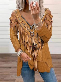 Southwestern Clothing, Western Dresses, Casual T Shirt, Printed Sleeves, Fashion Styles, Western Style, Fashion Classy, Casual T Shirts, Western Fashion