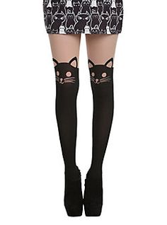 Garter Tights, Cat Tights, Thigh High Tights, Cat Stockings, Garter Stockings, Tokyo Street Fashion, Style Indie, By Any Means Necessary, Peplum Tops