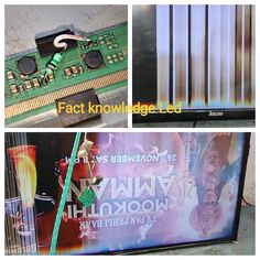 the electronic components are displayed in three different pictures, including a television screen and an advertisement