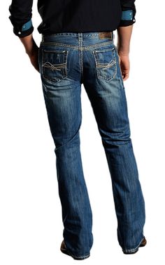 Rock & Roll Cowboy® Medium Stonewash Double Barrel Abstract Embroidery Relaxed Fit Boot Cut Jeans MOD674042 Country Outfitter Boots, Rock Style Men, Sperrys Women, Cowboy Outfit, Cowboy Jeans, Rock Jeans, Simple Street Style, Rolled Jeans