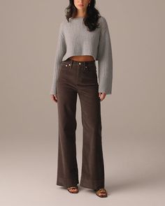 J.Crew: Wide-leg Corduroy Trouser For Women Brown Corduroy Trousers, Black Courdory Pants Outfit, Wide Leg Corduroy Pants Outfit, Trending Pants For Women, Corduroy Skirts, Corduroy Pants Outfit, Work Ootd, Corduroy Flare Pants, Trousers Women Wide Leg