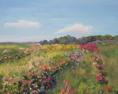 an oil painting of flowers in a field