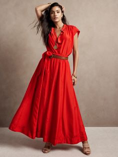 Nocturne Silk Maxi Skirt | Banana Republic Red Silk Outfit, Skirt With Shoes, Elegant Summer Outfits, Silk Maxi Skirt, Red Monochrome, Banana Republic Skirt, Silk Maxi, Maxi Styles, True Red