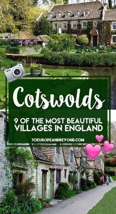 cottages in england with text overlay that reads cotswolds of the most beautiful villages in england