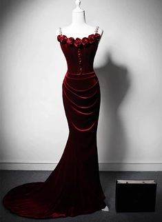 Wine Red Mermaid Straps Beaded Long Formal Dress, Wine Red Evening Dre – BeautyDressy Prom Dress Burgundy, Wedding Cardigan, Red Mermaid, Velvet Party Dress, Long Formal Dress, Party Dress Sale, Color Rush, Mother Wedding Dress, Red Evening Dress