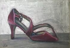 a painting of a red high heeled shoe