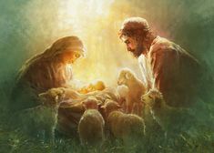 Immanuel is a painting by Yongsung Kim. This painting depicts Mary and Joseph looking at the new born baby Jesus. Yongsung Kim is a world renowned Christian artist. His work of art entitled Immanuel is sure to bring peace, calm, and joy into your life. _____ LDSArt.com | Let Are Be Your Voice Jesus With Sheep, Images Of Christ, Temple Pictures, Lds Art, Christian Artwork, Jesus Painting, Christian Artists, Jesus Christus, Birth Of Jesus