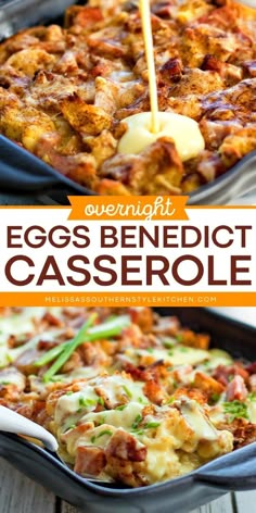 A perfect Easter brunch idea! It's a breakfast casserole recipe you can make ahead. Served with a drizzle of an easy blender hollandaise sauce, this Overnight Eggs Benedict Casserole is sure to be a hit at your Easter Sunday breakfast! Breakfast Casserole For Thanksgiving, Different Brunch Ideas, Grands Breakfast Casserole, Half Baked Harvest Breakfast Casserole, Breakfast Bakes For A Crowd, Healthy Breakfast For A Crowd Make Ahead, Overnight Breakfast Casserole With Biscuits, Christmas Breakfast Casserole Overnight, Croissant Bake Breakfast Casserole