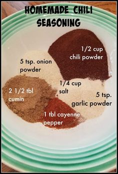 the ingredients for homemade chili seasoning on a plate