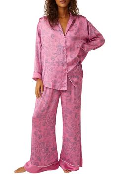 Free People Dreamy Days Print Pajamas | Nordstrom Oversized Pajamas, Cute Cabins, Disney Pajamas, Pink Pajamas, Bachelorette Outfits, Winter Pajamas, Bedtime Routine, Print Pajamas, Short Pajama Set