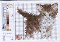 a cross stitch pattern with a cat on it's back and the front part of its body