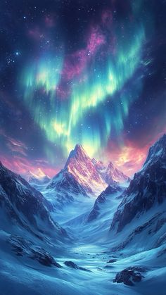 #mountainview #night #stunningviews #landscape #aurora #borealis Northern Lights Wallpaper, Best Wallpaper For Mobile, Lights Wallpaper, Asian Landscape, Night Sky Painting, Wallpaper For Mobile, Northern Lights (aurora Borealis), Northern Light, Art Deco Illustration