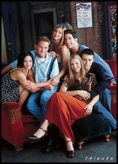 friends movie poster with four people sitting on a couch