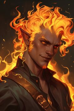 an image of a man with fire on his face and hair in the shape of a demon