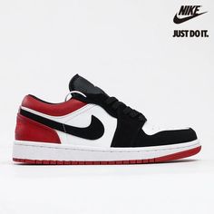 Air Jordan 1 Low 'Black Toe' White Gym Red - 553558-116 - Air JORDAN 1 - Released in April 2019 for the summer season, the Air Jordan 1 Low 'Black Toe' recalls one of the AJ1 High's OG colorways. Modifying the 'Bred' look on a white tumbled-leather base, J1 Low, Jordan Lows, Aj1 Low, Black White Jordans, White Gym, Jordan Low, Red Jordans, Air Jordan 1 Low, Jordan 1 Low