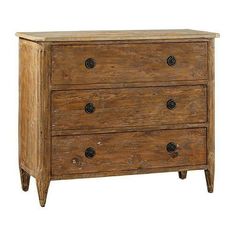 an old wooden dresser with three drawers on one side and two knobs on the other