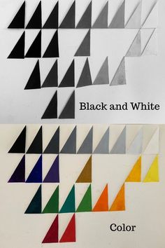 several different colors of paper with the words black and white on them, each color