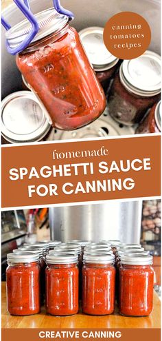 homemade spaghetti sauce for canning with the title above it