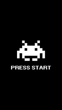 an old school computer game logo with the word press start in white on a black background