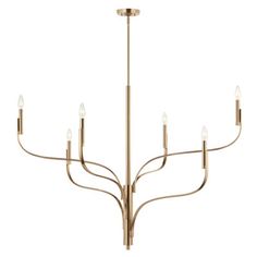 a large brass chandelier with six lights on each arm and five candles in the middle