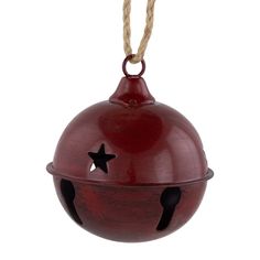 a red ornament hanging from a rope with a star on the top and bottom