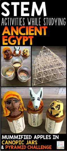 Ancient Egypt STEM experiments! Pyramid Engineering project plus a mummification science experiment! Mummified Apples, Ancient History Projects, Ancient Egypt Activities, Egypt Lessons, Egypt Activities, Ancient Egypt Projects, Starověký Egypt, Egypt Project, Canopic Jars