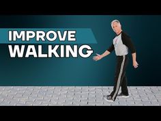 an older man is walking with the words improve walking in front of him and behind him