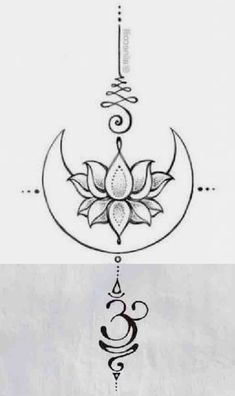 a drawing of a lotus and crescent with the letter c on it's side