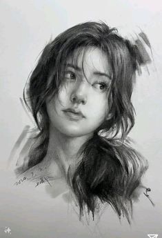 a pencil drawing of a girl with long hair