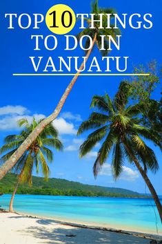 two palm trees on the beach with text overlay top 10 things to do in vanauauu