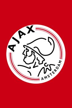 the ajax logo on a red background with black and white lettering, which reads ajax amsterdam