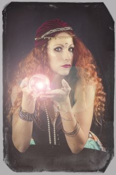 circus, carnival, gypsy, fortune teller, vintage, redhead, turban, crystal ball Fortune Teller Vintage, Vintage Redhead, Crystal Ball, Circus, Carnival, Witch, Crystals, Photography