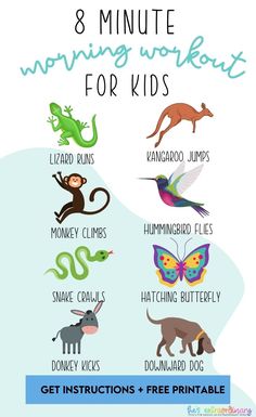 8-minute workout for kids, includes a free printable poster & printer-friendly instructions to use with your children. Fun and Easy way to keep kids active #HealthyKids #ActiveKids #WorkoutForKids Progressive Muscle Relaxation For Kids, Fun Workouts For Kids, Kids Workout Routine, Fun Exercises For Kids, Kid Exercises, Toddler Workout, Workouts For Kids, Warm Up For Kids, Fitness For Kids