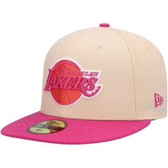 Add a splash of color to your selection of Los Angeles Lakers headwear with this Passion Mango 59FIFTY hat from New Era. The vibrancy of this cap will instantly set it apart from the rest of your game day gear. Complete with embroidered Los Angeles Lakers graphics and a fitted design for the perfect feel, this hat is sure to become a go-to accessory for any look. Material: 100% Polyester Officially licensed Imported High Crown Structured fit Flat bill with ability to curve Brand: New Era Fitted Pink Fitted Hat With Curved Brim, Pink Hat With Flat Brim, Pink Fitted Hat With Flat Brim, Flat Brim Pink Hat One Size, Pink Flat Brim Hat, One Size Fits Most, Pink Brimmed Hat One Size, Adjustable Pink Brimmed Hat, Adjustable Hats For Sports Events, Casual Flat Brim Pink Hats