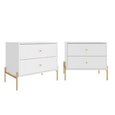 two white dressers side by side against a white background