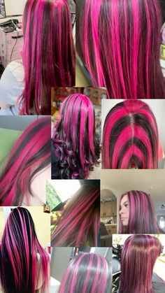 Dye Ideas For Black Hair, Hair Dye Inspiration, Pink Hair Streaks, Pink And Purple Hair, Dye Inspiration, Ideas For Black Hair, Cute Hair Colors