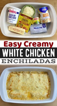 an easy creamy white chicken enchiladas recipe is ready to be eaten in the oven