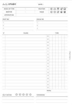 the daily study form is shown in black and white, with lines on it to indicate how many people are doing their tasks