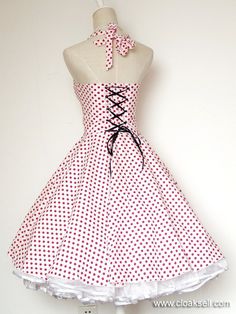 50s 60s Rockabilly Dress Vintage Polka Dots Swing Jive Dress FDW0028W - 50's Rockabilly Dress 1950 Dress, 50s Pinup, Rockabilly Fashion, Jive, Vestidos Vintage